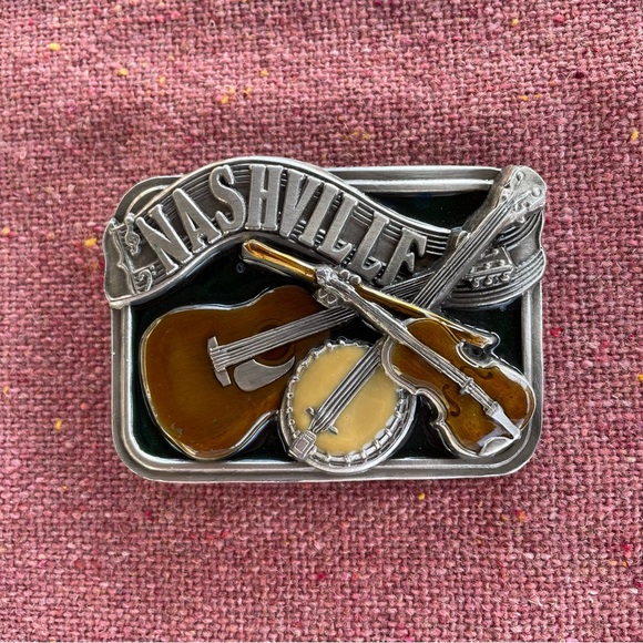 Bergamot Brass WorksVtg 1984 Nashville Guitar Heavy Duty Metal Belt Buckle